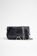 Rock Nano Embossed Tiny Croco Clutch - Women's navy blue croc-effect leather mini clutch