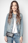 Rock Nano Embossed Tiny Croco Clutch - Women's navy blue croc-effect leather mini clutch