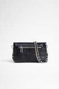 Rock Nano Embossed Tiny Croco Clutch - Women's navy blue croc-effect leather mini clutch