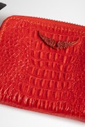 Portamonete Mini ZV Embossed Tiny Croco - Portamonete rosso da donna in pelle effetto coccodrillo