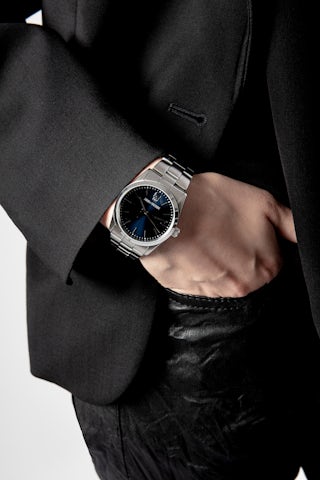 Zadig Blue Dial Watch - Stainless steel watch with navy blue skull pattern dial.