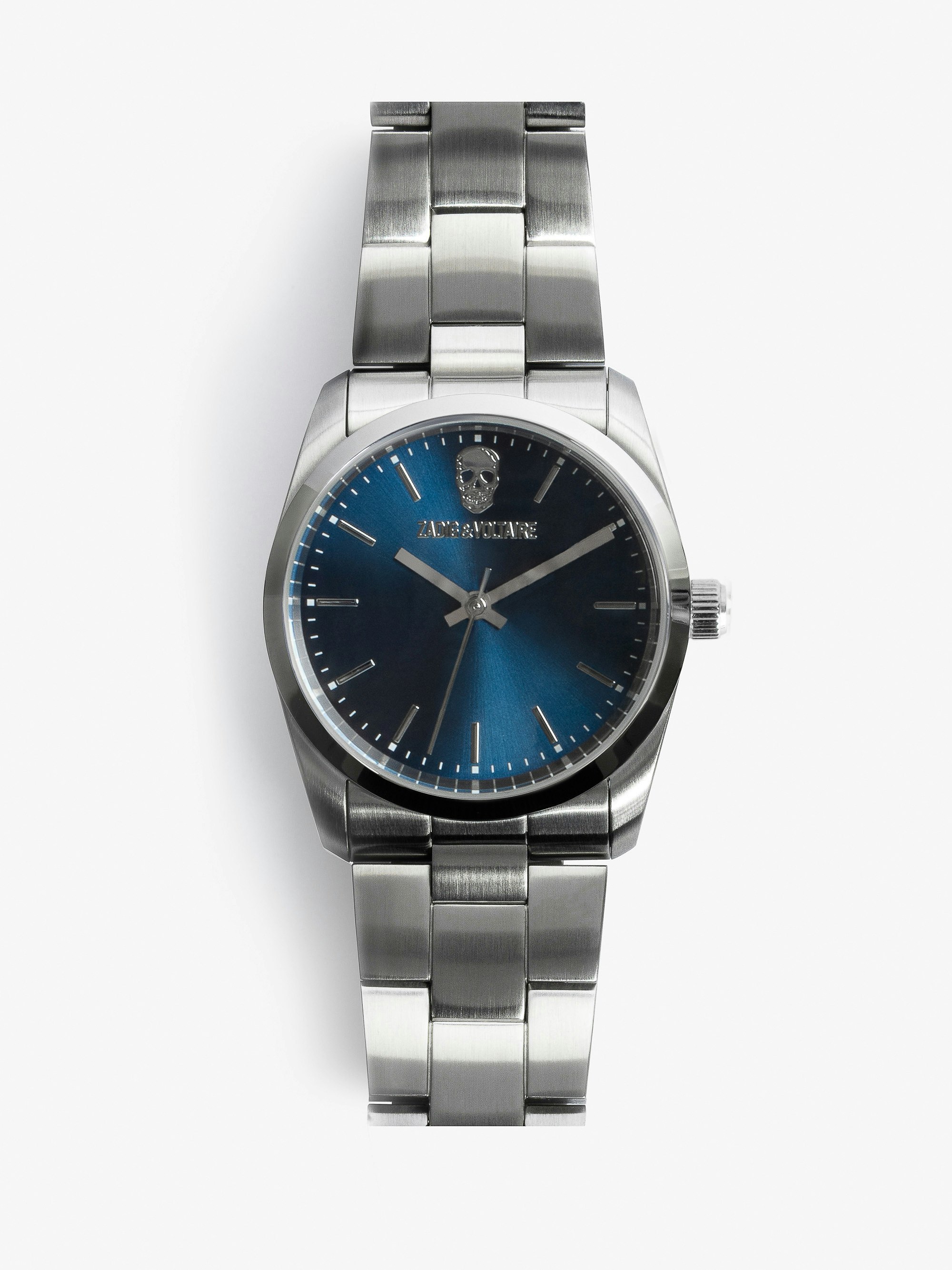 Orologio Zadig Blue Dial - Orologio in acciaio inossidabile con quadrante blu navy e motivo a teschio.