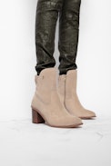 Lena Suede Ankle Boots - Women's taupe heeled ankle boots