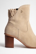 Lena Suede Ankle Boots - Women's taupe heeled ankle boots