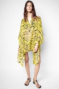 Tofino Caftan - Short yellow caftan with black tiger print