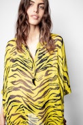 Tofino Caftan - Short yellow caftan with black tiger print