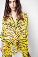 Tofino Caftan - Short yellow caftan with black tiger print