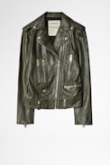 Leather Jacket Lenni - Women’s khaki lambskin biker jacket.