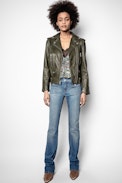 Leather Jacket Lenni - Women’s khaki lambskin biker jacket.
