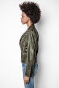 Leather Jacket Lenni - Women’s khaki lambskin biker jacket.