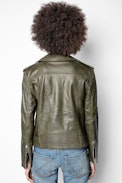 Leather Jacket Lenni - Women’s khaki lambskin biker jacket.