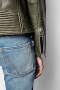 Leather Jacket Lenni - Women’s khaki lambskin biker jacket.