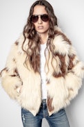 Blouson Fanny Tache - Blouson beige en fausse fourrure femme.