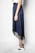 Joslin Jac ZV Silk Skirt - Women’s navy blue silk skirt.