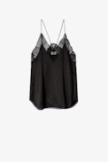 Trägertop Christy Jac ZV Seide  - Schwarzes Damen-Trägertop aus Jacquardseide.