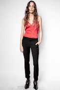 Christy Jac ZV Silk Camisole - Women’s red silk jacquard camisole.