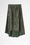 Jupe Joslin Cuir Froissé - Jupe kaki en cuir d'agneau femme.