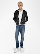 Base Crinkled Leather Jacket - Crumpled leather jacket with long sleeves and button closure.