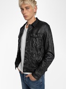 Base Crinkled Leather Jacket - Crumpled leather jacket with long sleeves and button closure.