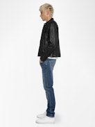 Base Crinkled Leather Jacket - Crumpled leather jacket with long sleeves and button closure.