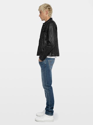 Base Crinkled Leather Jacket - Crumpled leather jacket with long sleeves and button closure.