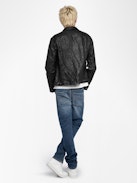 Base Crinkled Leather Jacket - Crumpled leather jacket with long sleeves and button closure.