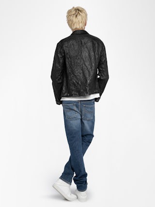 Base Crinkled Leather Jacket - Crumpled leather jacket with long sleeves and button closure.