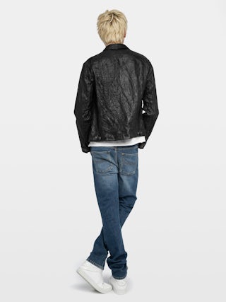 Base Crinkled Leather Jacket - Crumpled leather jacket with long sleeves and button closure.
