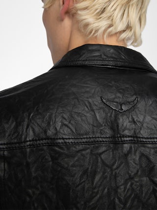 Base Crinkled Leather Jacket - Crumpled leather jacket with long sleeves and button closure.