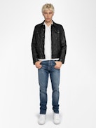 Base Crinkled Leather Jacket - Crumpled leather jacket with long sleeves and button closure.