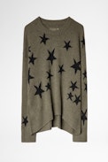 Pull Markus Stars Cachemire - Pull bleu kaki en cachemire femme.