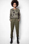Pull Markus Stars Cachemire - Pull bleu kaki en cachemire femme.