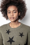 Pull Markus Stars Cachemire - Pull bleu kaki en cachemire femme.