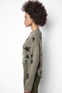 Pull Markus Stars Cachemire - Pull bleu kaki en cachemire femme.