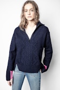 Pullover Drys - Marineblauer Damenpullover aus Wolle und Kaschmir.