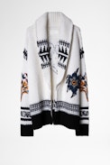 Cardigan Ella Flowers - Cardigan blanc en maille femme, brodé.
