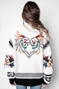 Cardigan Ella Flowers - Cardigan blanc en maille femme, brodé.