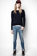 Cici Patch Cachemire Sweater - Women’s navy blue cashmere sweater.