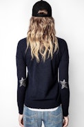 Cici Patch Cachemire Sweater - Women’s navy blue cashmere sweater.