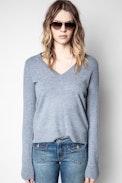 Vivi Patch Cachemire Sweater - Women’s blue cashmere sweater.