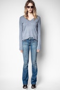 Vivi Patch Cachemire Sweater - Women’s blue cashmere sweater.