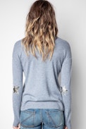 Vivi Patch Cachemire Sweater - Women’s blue cashmere sweater.
