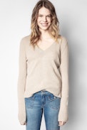 Pull Sourca Cachemire - Pull beige en cachemire recyclé femme.