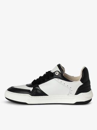 Wings Low-Top Sneakers - Low-top sneakers in smooth black and white leather with suede panels and signature wings.