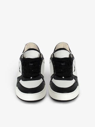 Wings Low-Top Sneakers - Low-top sneakers in smooth black and white leather with suede panels and signature wings.