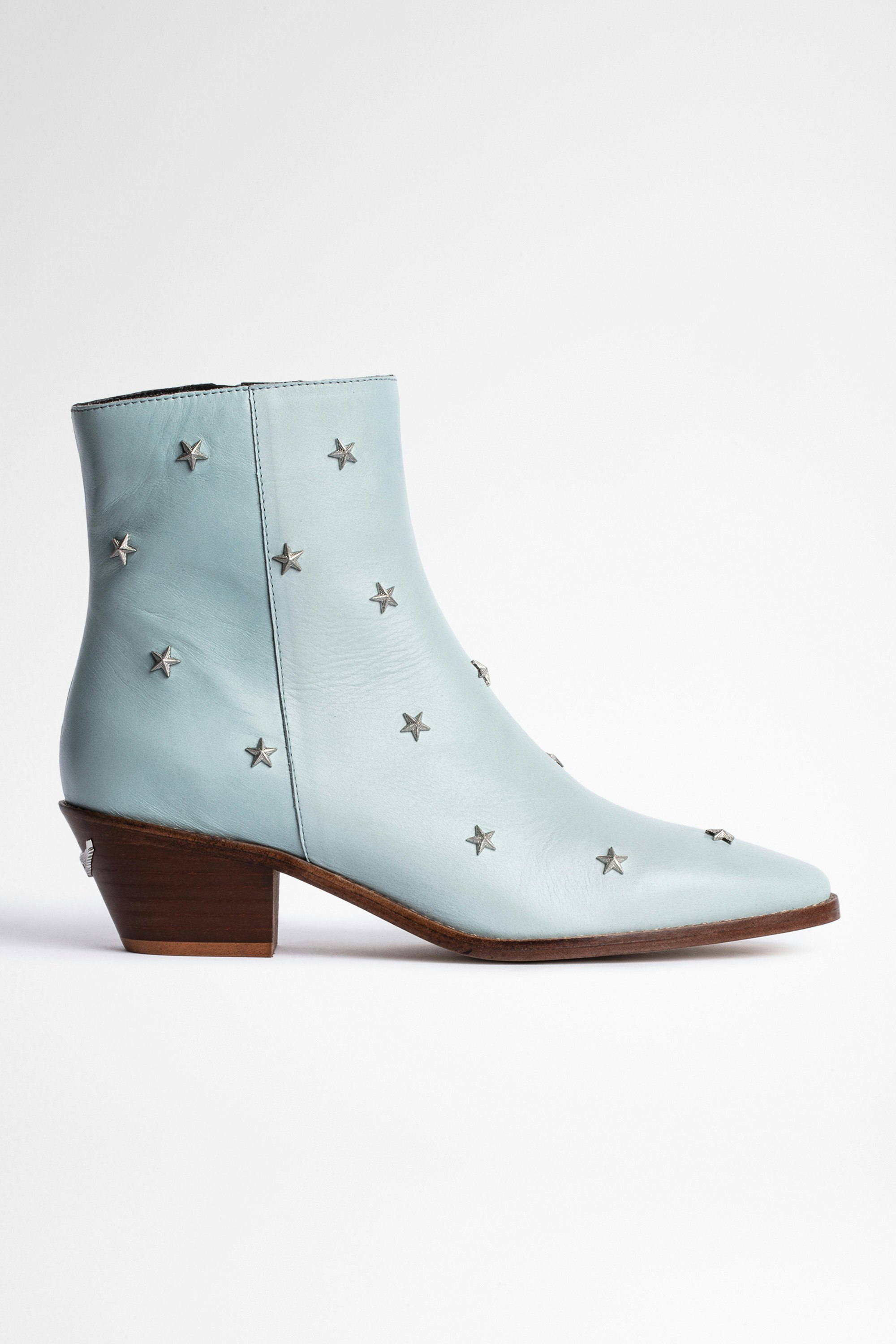 Tyler Boots Women’s sky blue leather ankle boots with star studs