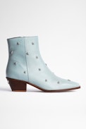 Bottines Tyler - Bottines en cuir bleu ciel et studs étoiles Femme