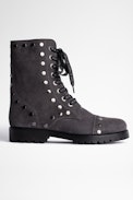 Botines Joe Studs Cuero - Botines de mujer de ante gris con tachuelas