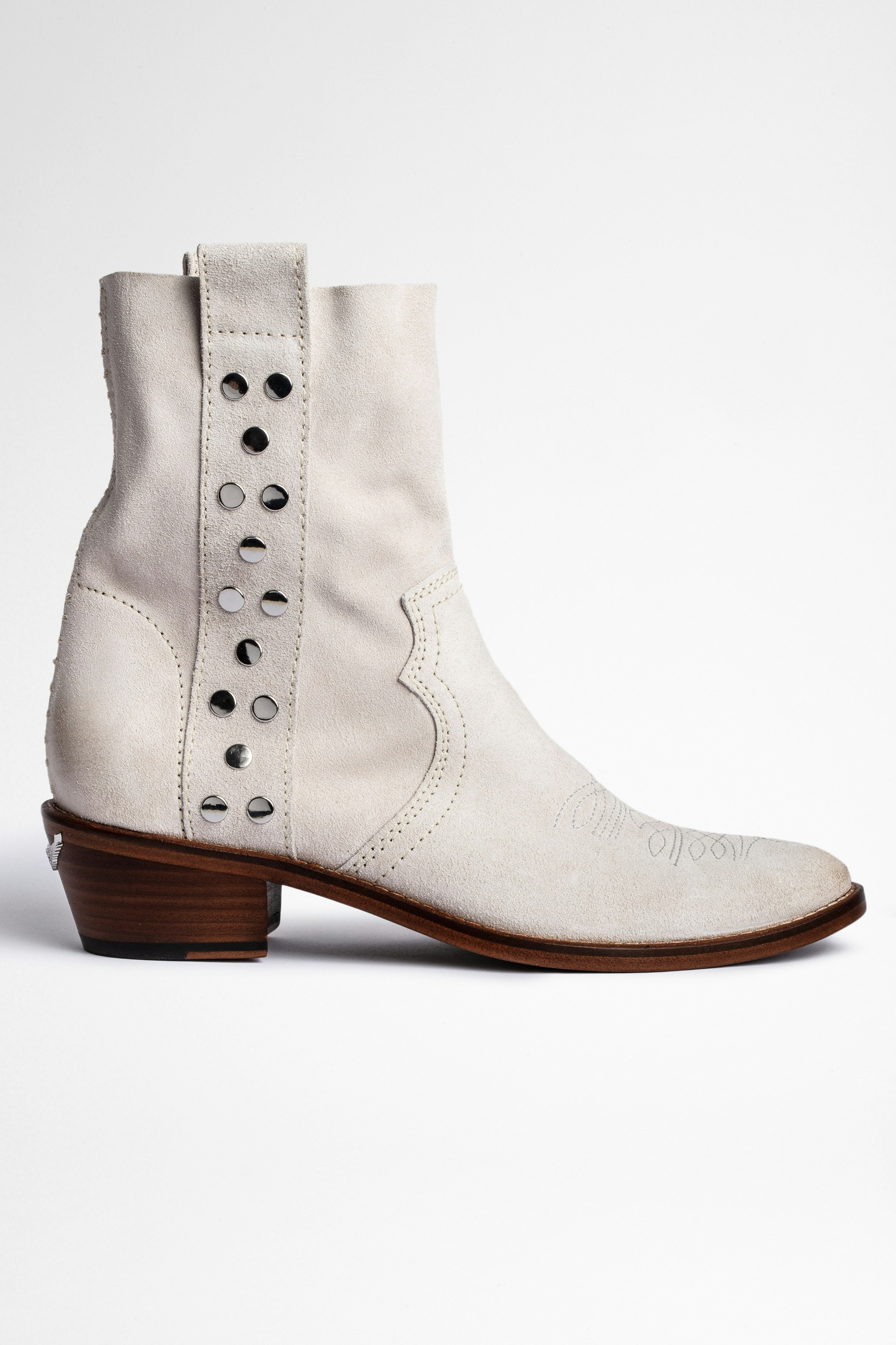 Pilar High Suede Ankle Boots Leather Women's white suede boots with silver studs