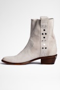 Stiefeletten Pilar High aus Veloursleder Leder - Stiefel aus Veloursleder in Weiß mit versilberten Nieten für Damen